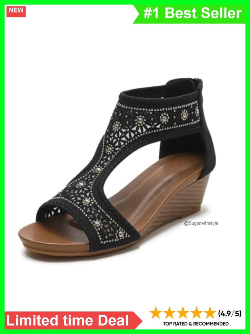 Women's Slide Wedge Sandal Open Toe High Heel Platform with Back Zipper
